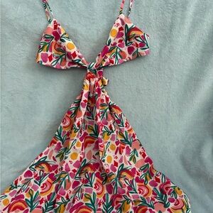 Colorful Floral Cutout Dress